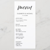 Modern Script Zwart- en Witte Bruiloftsreceptie Me Menu (Voorkant)