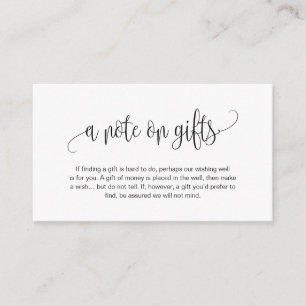 Modern script, zwart font, A note on gifts Informatiekaartje