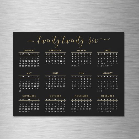 Modern Script Zwart Goud 2026 Kalender Magnet