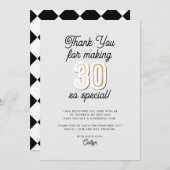 Modern Script Zwart & Goud 30e verjaardag Bedankkaart (Voorkant / Achterkant)