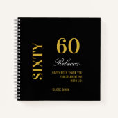 Modern Script Zwart Goud 60e Verjaardag Gast Notitieboek (Voorkant)