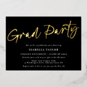 Modern Script Zwart Goud Afstudeerfeest Folie Uitnodiging (Voorkant)