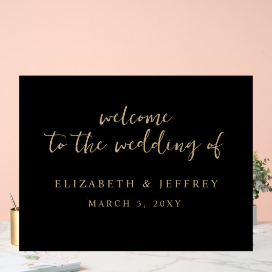Modern Script Zwart Goud Bruiloft Welkomstbord Acryl Bord (Huwelijk)