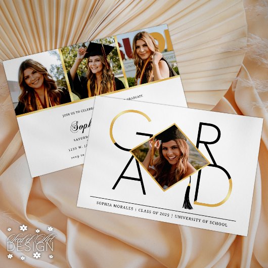 Modern Script Zwart Goud Tassel Afstudeerder Fotoc Kaart