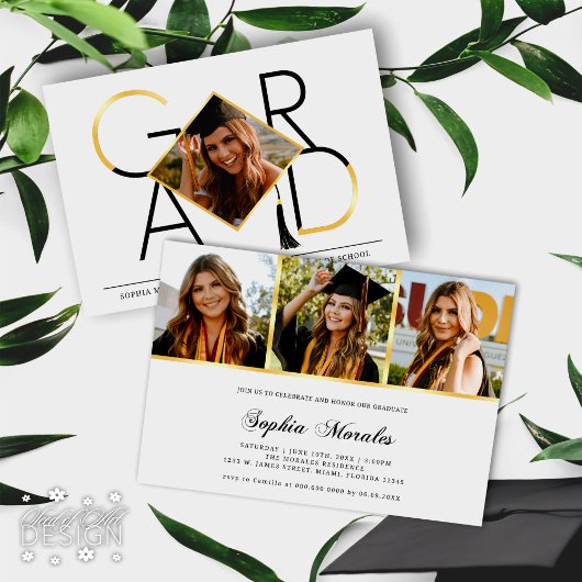 Modern Script Zwart Goud Tassel Afstudeerder Fotoc Kaart