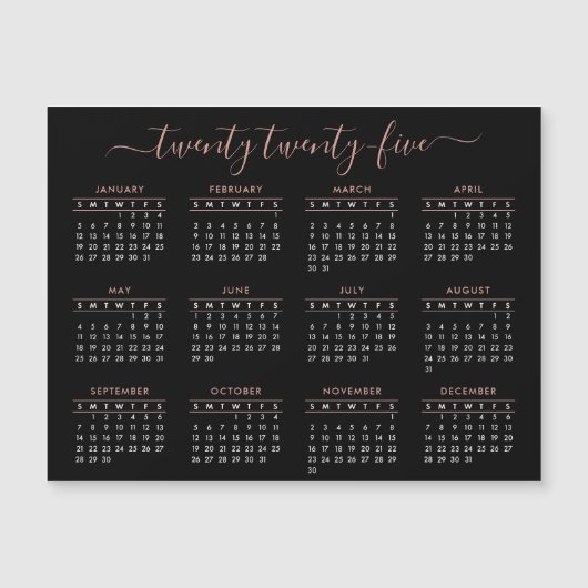 Modern Script Zwart Roos Goud 2025 Kalender (Voorkant)