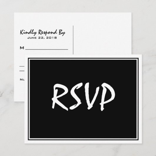 Modern Script Zwart RSVP-Briefkaart Briefkaart (Voorkant / Achterkant)