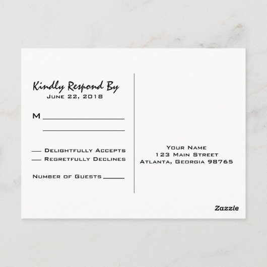 Modern Script Zwart RSVP-Briefkaart Briefkaart (Achterkant)