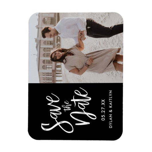 Modern Script Zwart Sla de datumfoto op Magneet (Verticaal)