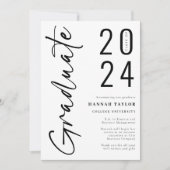 Modern Script Zwart Wit 2024 Foto Afstuderen Aankondiging (Voorkant)