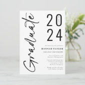 Modern Script Zwart Wit 2024 Foto Afstuderen Aankondiging (Staand voorkant)