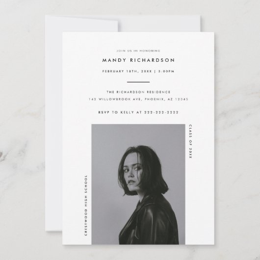 Modern Script Zwart & Wit 2 Foto Afstuderen Kaart (Achterkant)