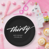 Modern Script Zwart Wit 30ste verjaardag Papieren Bordje (Feest)