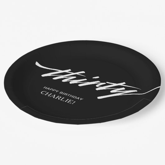 Modern Script Zwart Wit 30ste verjaardag Papieren Bordje (Gekanteld)