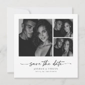 Modern Script Zwart & Wit 3 Foto Save the Date (Voorkant)