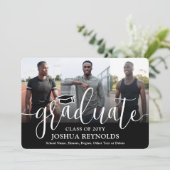 Modern Script Zwart-wit 4 Foto Afstuderen Aankondiging (Staand voorkant)