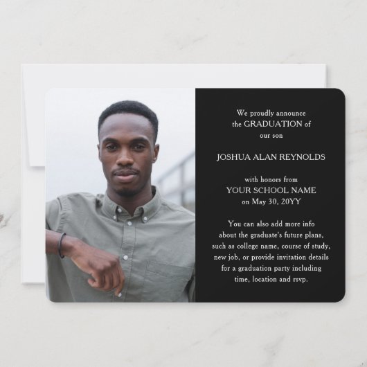 Modern Script Zwart-wit 4 Foto Afstuderen Aankondiging (Achterkant)