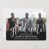 Modern Script Zwart-wit 4 Foto Afstuderen Aankondiging (Voorkant)