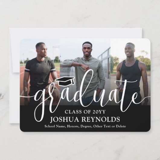 Modern Script Zwart-wit 4 Foto Afstuderen Aankondiging (Voorkant)