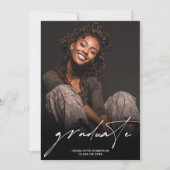 Modern Script Zwart Wit 4 Foto Afstuderen Kaart (Voorkant)
