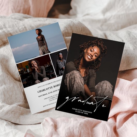 Modern Script Zwart Wit 4 Foto Afstuderen Kaart