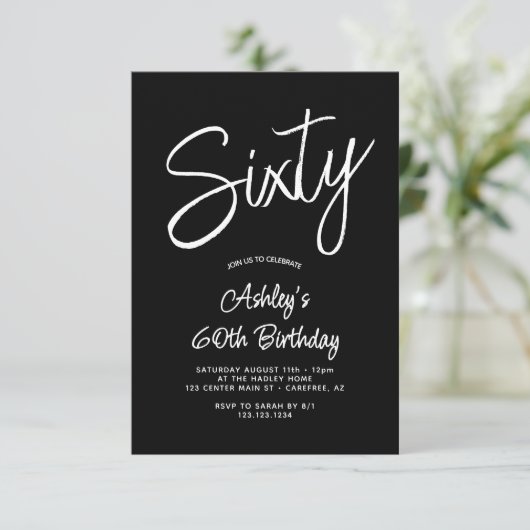Modern Script Zwart Wit 60e foto verjaardag Kaart (Staand voorkant)