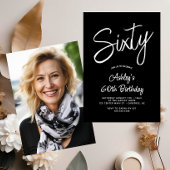 Modern Script Zwart Wit 60e foto verjaardag Kaart
