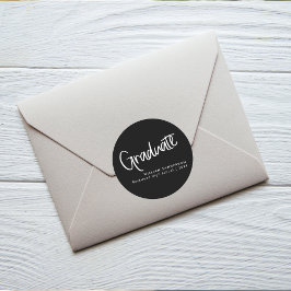 Modern Script Zwart-wit Afstuderen Ronde Sticker