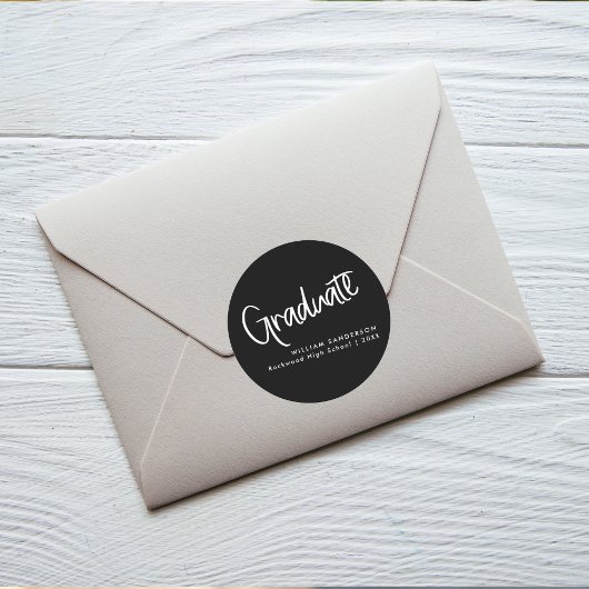 Modern Script Zwart-wit Afstuderen Ronde Sticker