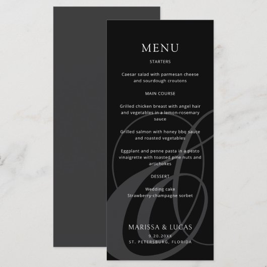 Modern Script Zwart Wit Ampersand Wedding Menu (Voorkant / Achterkant)