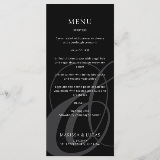 Modern Script Zwart Wit Ampersand Wedding Menu (Voorkant)