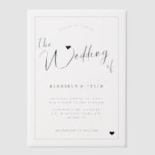 Modern script zwart-wit bruiloft overlay vellum uitnodigingen (Voorkant)