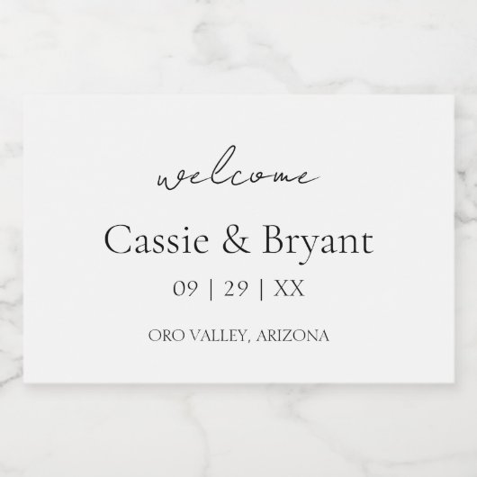 Modern Script Zwart-wit Bruiloft Welkom Gift Sparkling Wijnetiket (Enkel label)