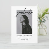 Modern Script Zwart-Wit Foto Afstuderen Aankondiging (Staand voorkant)