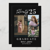 Modern Script Zwart Wit Foto Collage Afstuderen Aankondiging (Voorkant / Achterkant)