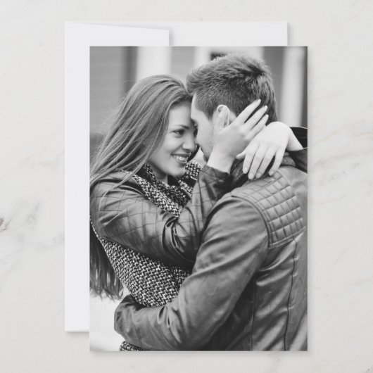 Modern script | Zwart-wit foto terug bruiloft Kaart (Achterkant)