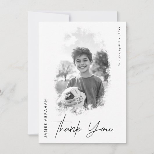 Modern Script Zwart-wit Foto Verjaardag Bedankkaart (Voorkant)