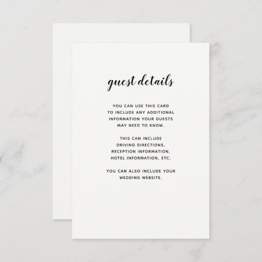 Modern script zwart-wit | Gastinformatie Informatiekaartje (Voorkant / Achterkant)