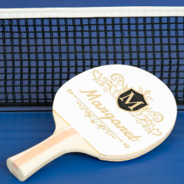 Modern script zwart-wit gepersonaliseerd tafeltennisbatje