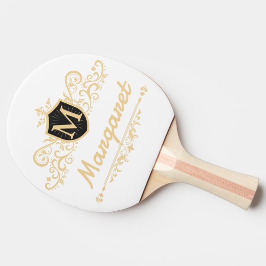 Modern script zwart-wit gepersonaliseerd tafeltennisbatje (Zijkant)