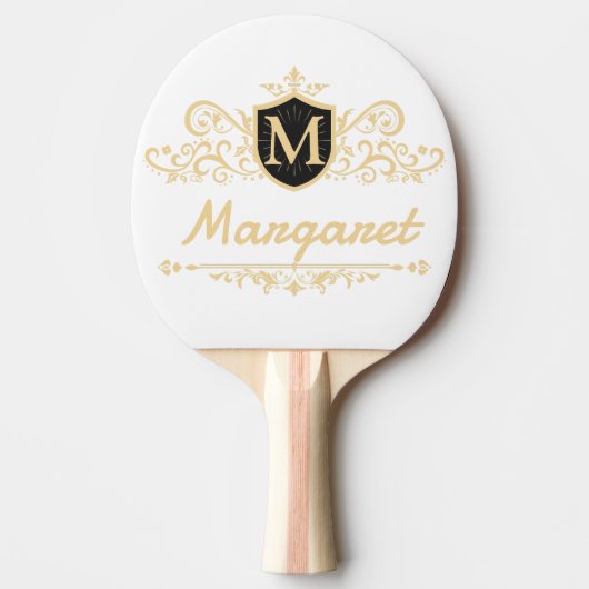 Modern script zwart-wit gepersonaliseerd tafeltennisbatje (Voorkant)