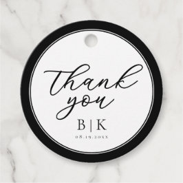 Modern Script Zwart-wit grens bruiloft Bedankjes Labels