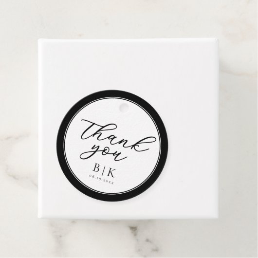 Modern Script Zwart-wit grens bruiloft Bedankjes Labels (In situ)