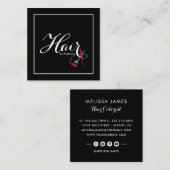 Modern Script Zwart & Wit Haar Door Jouw naam Vierkante Visitekaartje (Voorkant / Achterkant)