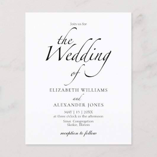 Modern Script Zwart & Wit Huwelijksuitnodiging (Voorkant)