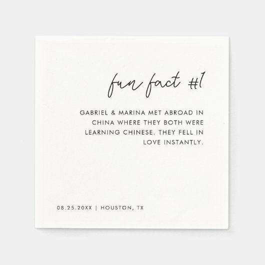 Modern Script Zwart-wit Leuk Fact # 1 Bruiloft Servet (Voorkant)