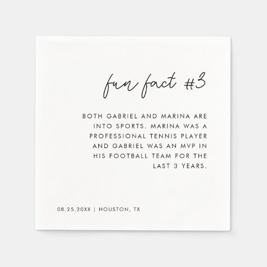 Modern Script Zwart-wit Leuk Fact # 3 Bruiloft Servet (Voorkant)