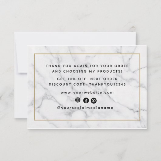 Modern script zwart wit marmer bedankkaart (Achterkant)