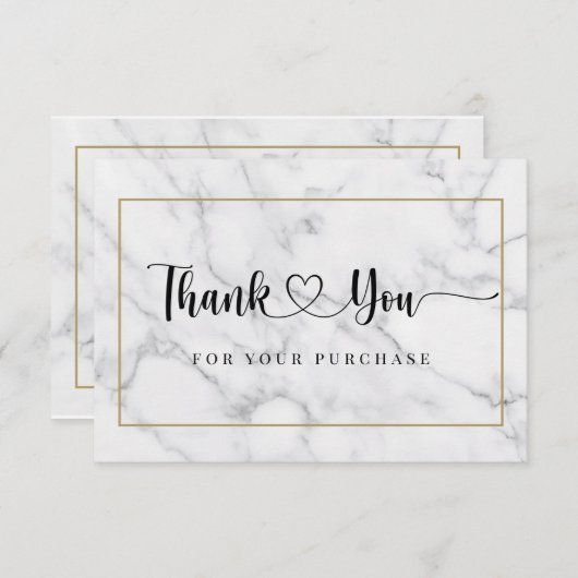 Modern script zwart wit marmer bedankkaart (Voorkant / Achterkant)