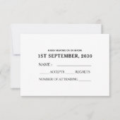 Modern script zwart-wit met rood-gouden hart RSVP kaartje (Voorkant)